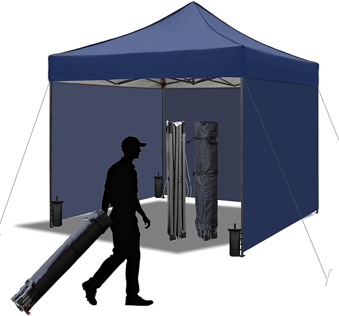 10x10 Durable Pop Up Canopy Tent with Sidewalls, Waterproof Attachable Tent Wall, Privacy Shade for Outdoor Events, Camping, Farmers Market (Navy Blue)