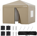CYFIE 10'x10' Pop Up Canopy Tent with 4 Removable Sidewalls, Portable Instant Commercial Outdoor Canopy Gazebo with Stakes, Ropes, Sandbags for Outdoor Events, Beach, Camping, Vendor Events, Khaki