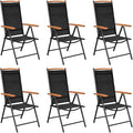 6-Piece Textilene Black Folding Patio Chairs with 7-Position Reclining Backrest, Lightweight Outdoor Lounge Chairs for Camping Beach Poolside (22.8x25.6x42.9 Inches)