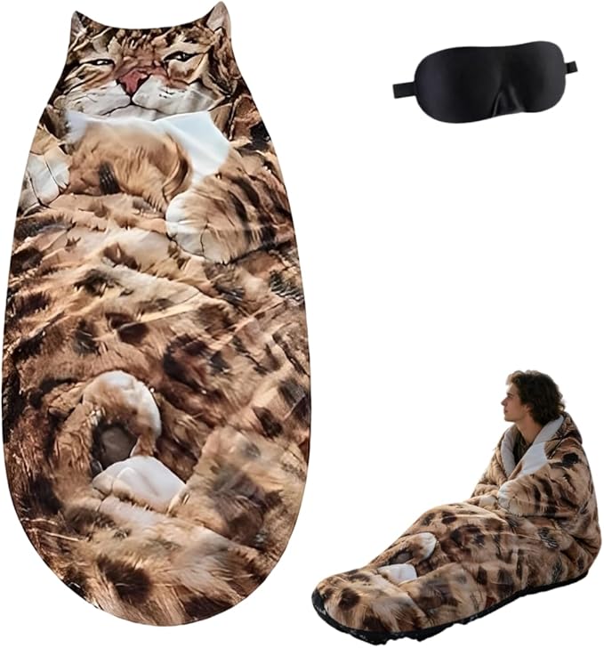Cat Sleeping Bag - 2026 New Large Cat Shaped Plush Sleeping Bag for Adults, Adult-Size Wearable Washable Warm Blanket for Camping and Home Lounging