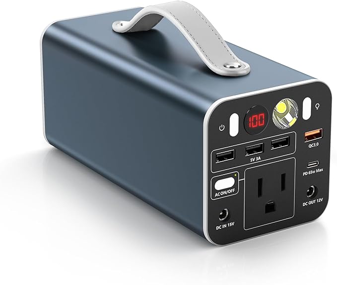 150W Portable Power Station, 155.4Wh Portable Laptop Charger with AC Outlet, DC/USB-C Port, Battery Backup Power Supply for Outdoor Camping Home Outage