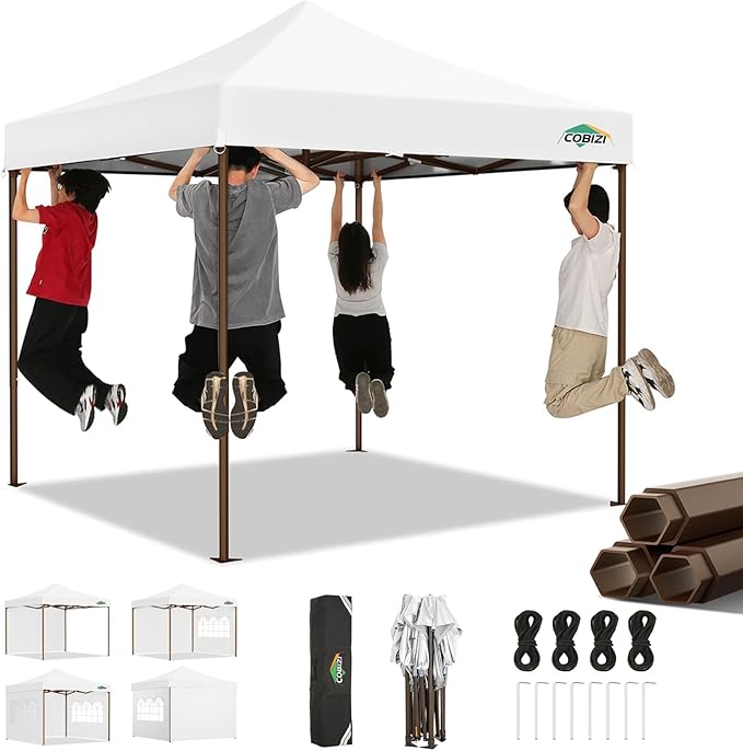 COBIZI 10x10 Pop Up Canopy Tent Heavy Duty with 4 Sidewall, Commercial Outdoor Easy Pop Up Gazebo for Party Wedding All Weather Waterproof UV 50+ with Carry Bag(Leg Upgraded),White