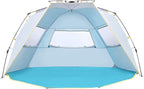 WolfWise 4-5 Person Beach Tent with UPF 50+ Sun Protection, Portable Ventilated Beach Shade Canopy with Extended Porch, Easy Setup & Windproof Design, Large, Blue