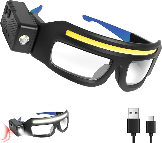 Adjustable Headlamp Glasses With Motion Sensor Rechargeable Headlight Safety Glasses for Camping