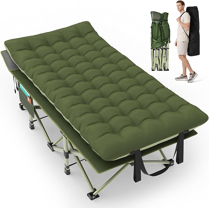 Suteck 32In XXL Folding Camping Cot, 900LBS Heavy Duty Sleeping Cot with Pillow Mattress, 1200D Double-Layer Oxford Portable Cot for Adults with Carry Bag for Home Office Nap Beach Travel