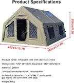 4 Season Inflatable Camping Tent with Separate Living and Sleeping Area,3000mm Waterproof Pop-Up Tent with Pump and Stove Jack Hole,4-6 Person Glamping Tent
