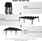COBIZI 10x20 Pop up Canopy Tent Without Sidewall, Waterproof Portable Outdoor Canopy 10x20 Instant Shelter Tent for Parties, Wedding, Backyard, Carport with Carry Bag & 4 Sandbags(Black)
