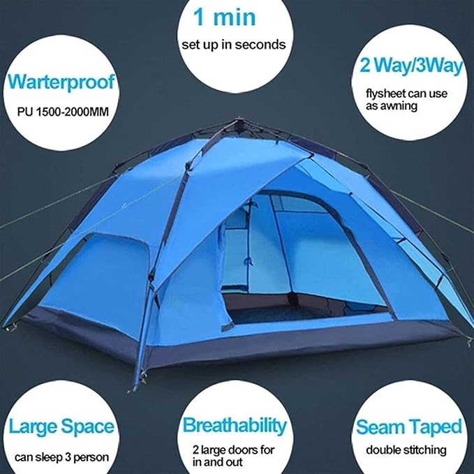 GeRRiT Products Pop Up Tent Family Camping Tent 4 Person Tent Portable Instant Tent Automatic Tent Waterproof Windproof Easy to Set Up, Suitable for Outdoor, Hiking and Mountain Trips