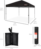 Best Choice Products 12x12ft Pop Up Canopy Tent, Outdoor Shade, 1 Person 1 Minute Set Up, Carry Case, 4 Weight Bags - Black