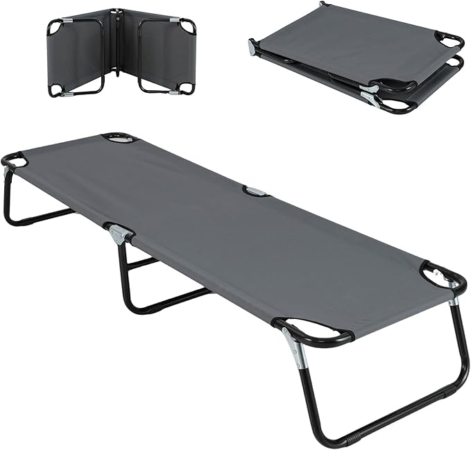Giantex Folding Camping Cot for Adults, Portable Sleeping Cot Bed with 600D Oxford Fabric, Heavy Duty Frame, 350Lbs Capacity, 1-Step Use, Outdoor Lounge Chair for Sleepover Hiking, Home & Office, Grey