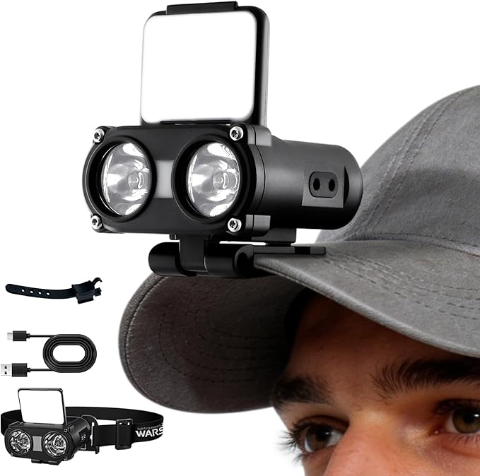 WARSUN MD9 Cap Light & Headlamp – Rechargeable 800 Lumens LED with COB, Motion Sensor, 5 Modes, Hat Clip & Bike Strap Mount, for Camping, Hiking, Repairs
