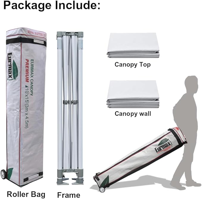 Eurmax USA Premium 10'x15' Pop-up Canopy Tent Party Tent Commercial Instant Canopies Shelter with Removable Sidewalls with Wheeled Carry Bag Bonus 4 Sand Bags(White)