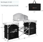Goplus Folding Camping Kitchen Table with Storage, Aluminum Portable Outdoor Cooking Table with Windscreen, Foldable Camp Table Cook Station for BBQ, Grill, Party, Picnics, 68D x 19W x 43.5H in, Black