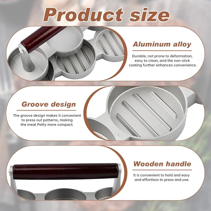Mini Burger Press with 100 Patty Papers,Meat Patty Maker Round Shape Hamburger Meat Beef Grill Burger Press for Hamburger,Barbecue,Picnic,Camping,Three 2.56-inch molds