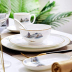 GaRcan Dinner Setspottery Tableware,8 Pieces Landscapeing Porcelain Dinnerware Set Ceramic Plate Combination Sets Dinner Plate Dessert
