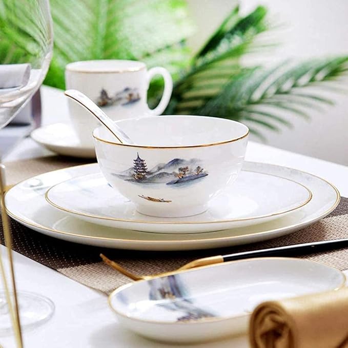 GaRcan Dinner Setspottery Tableware,8 Pieces Landscapeing Porcelain Dinnerware Set Ceramic Plate Combination Sets Dinner Plate Dessert