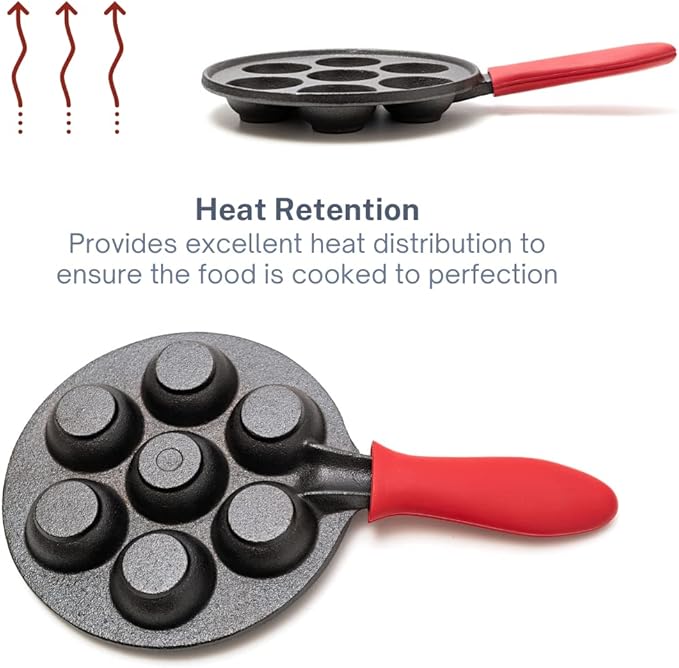 KUHA Cast Iron Aebleskiver Pan – Authentic Danish Pancake Maker for Aebleskiver, Poffertjes, Takoyaki, Appam, Kuli Paniyaram – Pre-Seasoned Cast Iron for Gas & Electric Stovetops & Campfire