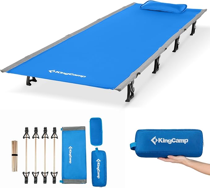 KingCamp Ultralight Camping Cot, Portable Folding Tent Camping Cot, 265 Lbs Heavy Duty Sleeping Cot with Pillow for Adults Outdoor Backpacking Travel Hiking, Blue