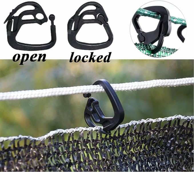 50pcs Shade Cloth Clips, Plastic Lock Grip Hooks Hanging Clamps Buckle for Sun Shade Cloth Net Anti Bird Netting Garden Film Greenhouse Shade Cloth Cover Mesh Tarp Outdoor Sun Shades Hoops