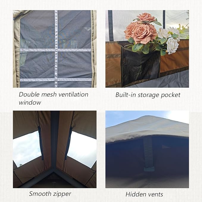 4 Season Inflatable Camping Tent with Separate Living and Sleeping Area,3000mm Waterproof Pop-Up Tent with Pump and Stove Jack Hole,4-6 Person Glamping Tent