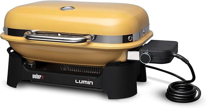 Weber Lumin Portable Outdoor Electric Barbecue Grill for Small Spaces and Travel, Golden Yellow