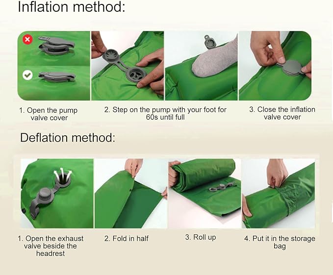 Ergonomic Inflating Sleeping Pad with Foot Pump and Storage Bag, and Wear for Office, Camping, and Outdoor Use (Olive Green)