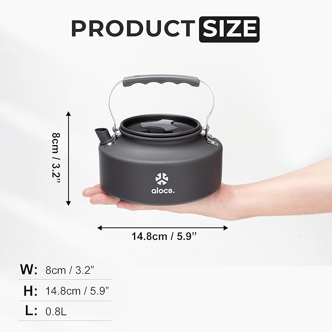 Alocs 0.8L Kettle Teapot, Portable Camping Coffee Pot, Hard-Anodized Aluminum Camping Kettle, Compact Tea Kettle for Stove Top, Outdoor, Hiking, Camping, Picnic and Traveling