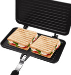 VOSAREA Sandwich Maker Grilled Sandwich Maker Pan Non-Stick Hot with Long Handle Double Sided Frying Pan Stovetop Toasted for Home Kitchen Breakfast Camping (Black)