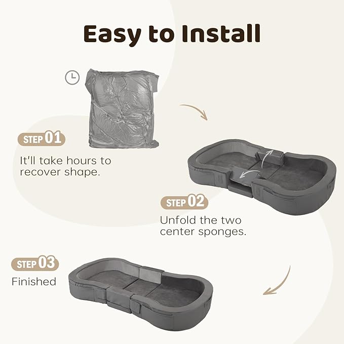 ENITYA Portable Toddler Bed for Travel, Foldable Floor Cot for Sleeping with Washable Cover, Kids Travel Bed for Camping & Home, Easy to Use, for Toddlers 18M–4Y, Dark Grey