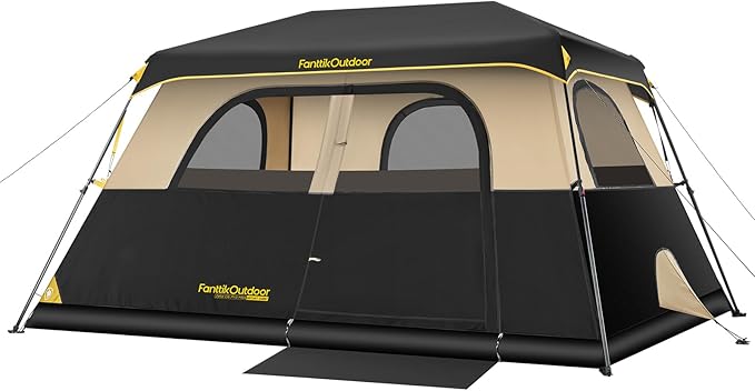 FanttikOutdoor Instant Cabin Tent 6/8/10/12 Person Camping Tent Setup in 60 Seconds with Rainfly & Windproof Portable with Carry Bag for Family Camping & Hiking, Upgraded Ventilation, Khaki