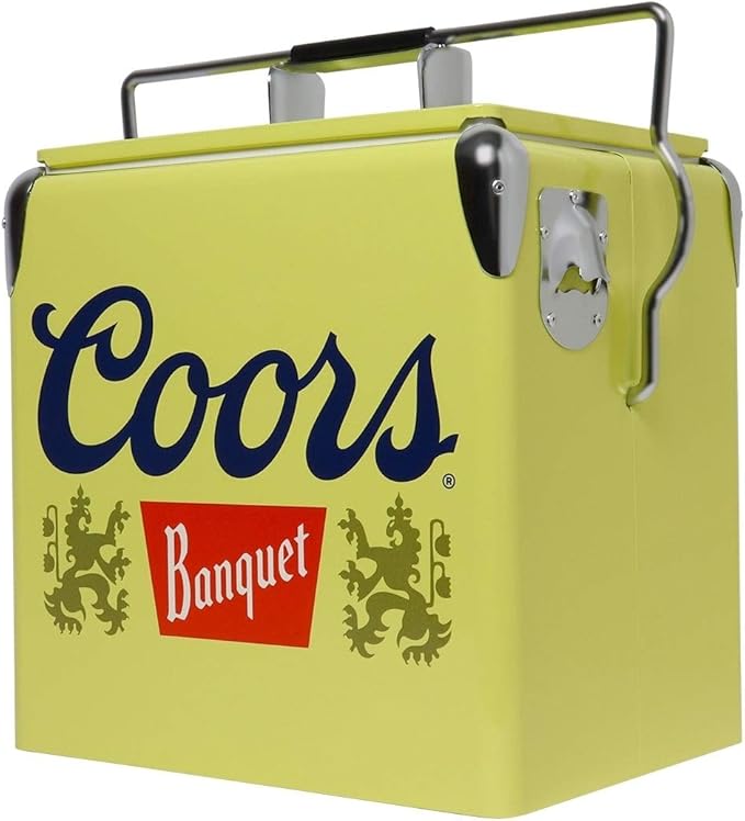Coors Banquet Retro Ice Chest Cooler - Portable Ice Bucket with Bottle Opener, Vintage Style, Insulated for Camping, Beach, Picnic, RV, BBQs, Tailgating, Fishing, 18 Can, 14 qt (13L)