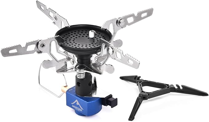 Widesea Portable Camping Stove with Canister Stand & 4 Detachable Legs Mini 3300W Power Backpacking Stove with Electronic Ignition Ultralight Compact for Outdoor Cooking, Hiking, Picnics
