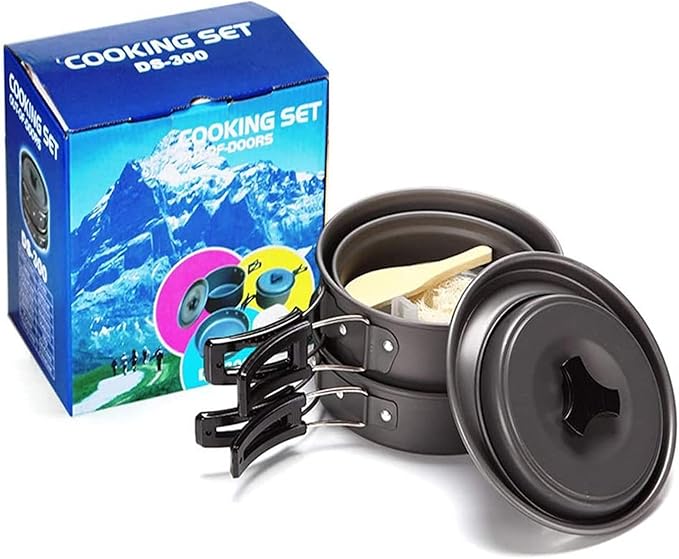 Camping Cookware Camping Pot Outdoor Cooking Set Mountaineering Backpacking Tableware Kit for Travel Hiking Picnic Black Picnic Utensils