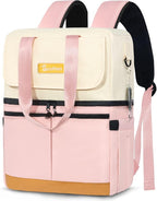 Backpack Cooler with Double Decker & 12 Ice Packs- Keeps 36 Cans Cold for Up to 24 Hours- Waterproof & Leak Proof Insulated Cooler Backpack- Stylish Cooler Bookbag for Women Travel Work Beach