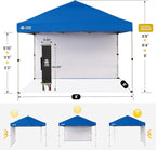 CROWN SHADES 8x8 Pop Up Canopy with 1 Side Wall - Beach Tent with One Push Setup - Outdoor Sun Shade for Events, Parties, Camping - Gazebo with STO-N-Go Cover Bag (Blue)