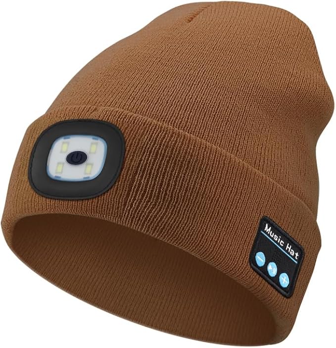 Bluetooth Beanie with Light, USB Rechargeable LED Headlamp Winter Hat, Men Women Valentine's Day Gifts
