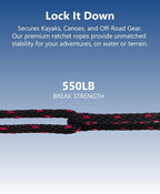 1/4" Heavy Duty Retractable Rope: 12 Pack of Tie Down Ratchet Straps - Works Well for Kayak or Boat