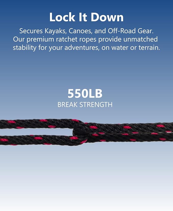 1/4" Heavy Duty Retractable Rope: 12 Pack of Tie Down Ratchet Straps - Works Well for Kayak or Boat