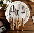 Bamboo Silverware Set for 4, Natural Flatware Cutlery Set Tableware Utensil Set Knives Forks Spoons, Dinnerware Sets for Christmas Party Kitchen Wedding Gifts 20-piece