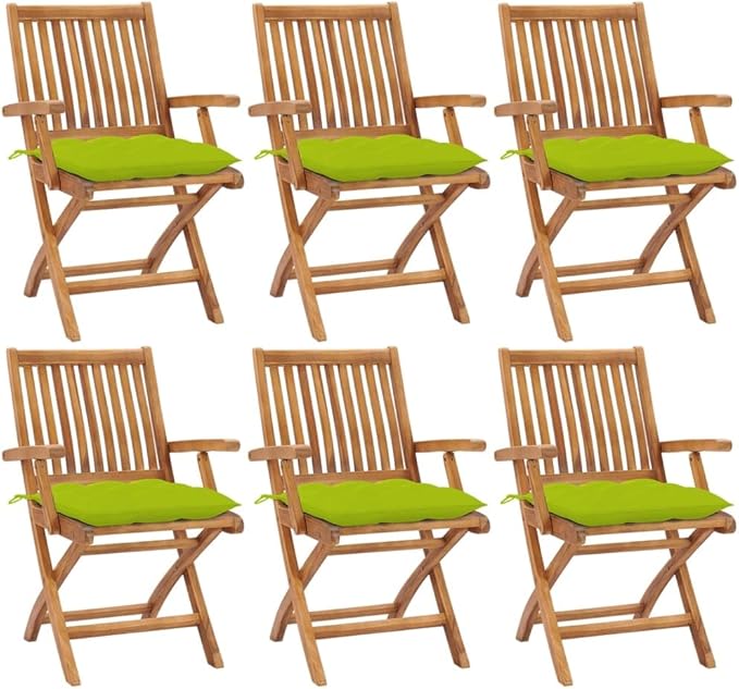 Folding Patio Chairs with Cushions 6 pcs,Outdoor Lounge Chair,Portable Camping Chair,Bistro Table and Chairs Outdoor,Features 2 Sets of Ropes,for Balcony/Garden/Backyard, Solid Teak Wood
