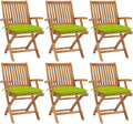 Folding Patio Chairs with Cushions 6 pcs,Outdoor Lounge Chair,Portable Camping Chair,Bistro Table and Chairs Outdoor,Features 2 Sets of Ropes,for Balcony/Garden/Backyard, Solid Teak Wood