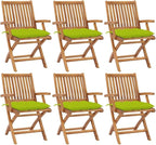 Folding Patio Chairs with Cushions 6 pcs,Outdoor Lounge Chair,Portable Camping Chair,Bistro Table and Chairs Outdoor,Features 2 Sets of Ropes,for Balcony/Garden/Backyard, Solid Teak Wood