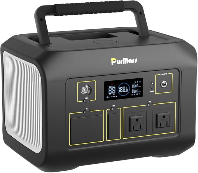 Portable Power Station 600W,538Wh Solar Powered Generator with LiFePO4 Battery,Peak 1200W,USB PD 100W Power Supply input/output,Solar Power Bank with 2 AC Outlets