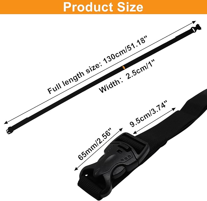5Pcs Tie Down Straps Black Adjustable Nylon Strap with Buckles 1" x 51.18" (4.27ft) Straps with Quick Release, Lashing Strap for Backpacking, Outdoor Activities