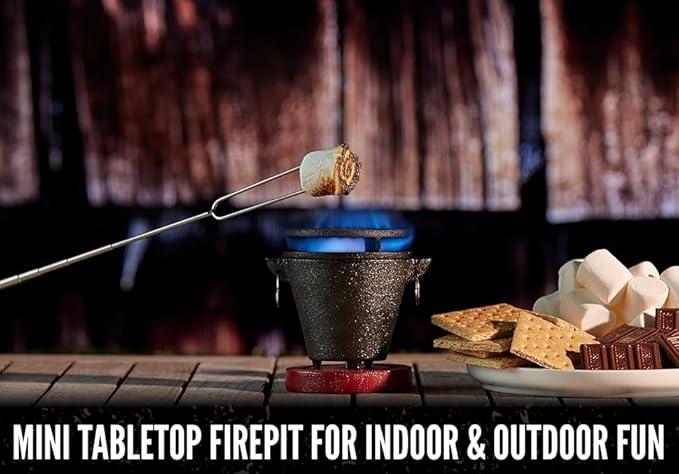 Mini Tabletop Fire Pit and Cast Iron Hibachi Grill Pan, Camping Tabletop Fire Pit Indoor & Outdoor Grill for Smores, BBQ, Smores Maker, Smokeless Firepit, Portable Mini Japanese Grill by Chef Master