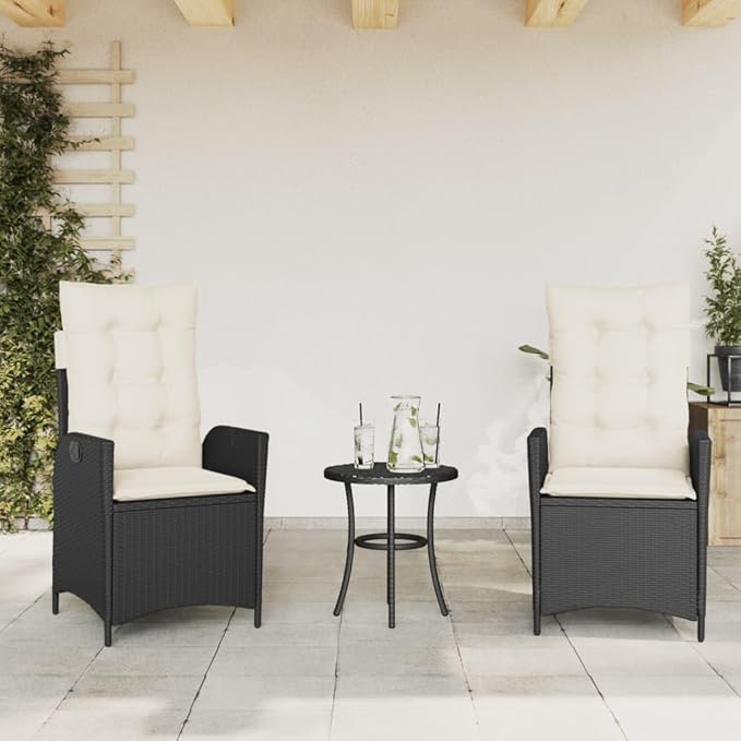 Reclining Patio Chairs 2 pcs with Cushions Black Poly Rattan Porch Chairs Camping Chairs Patio Chairs Living Room Chairs for Dining Patio Bedroom Outdoor