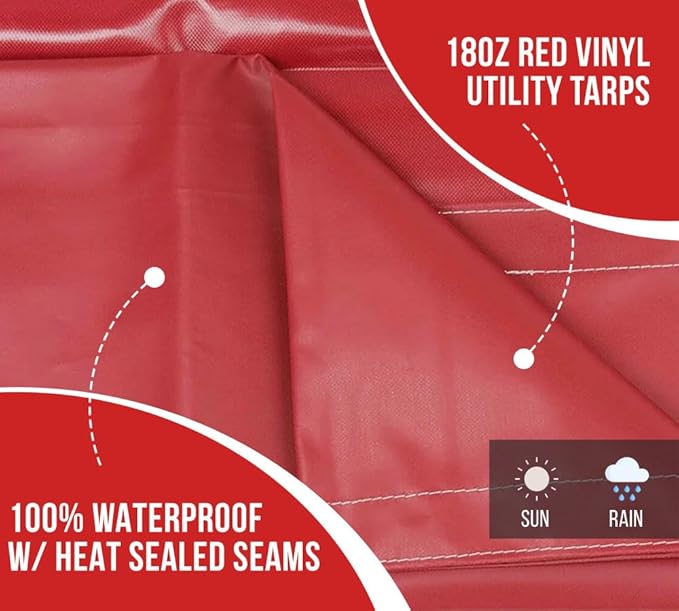 Mytee Products (2 Pack) 6' x 8' Heavy Duty Red 18oz Vinyl Utility Tarp Waterproof, Multipurpose, Cars, Boats, Campers, Pool Cover, Tent