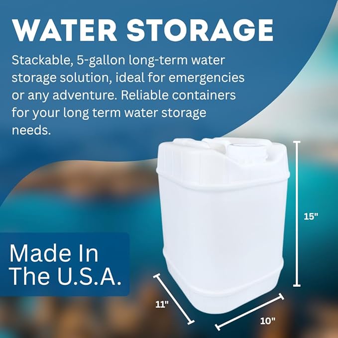 5-Gallon Stackable Water Storage Containers, Water Treatment,5 Gallons w/ 8 Lids + 2 Spigot, Easy Fill, Survial Supply Emergency Water Storage for Disaster Preparedness, 30 Gallon (6 Tanks)