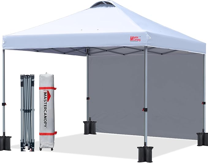 MASTERCANOPY Durable Pop-up Canopy Tent with 1 Sidewall (6.6'x6.6',White)