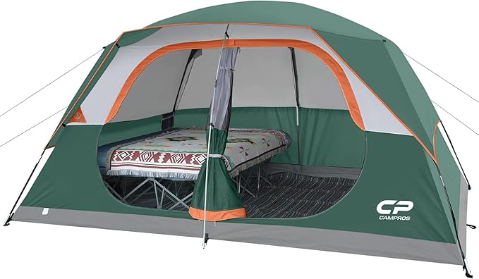 CAMPROS CP Upgraded 6/8 Person Camping Tents, Waterproof Windproof Family Tent with Larger Mesh Windows & Door, Double Layer, Easy Set Up, All-Season Dome Tent with Top Rainfly & Carry Bag